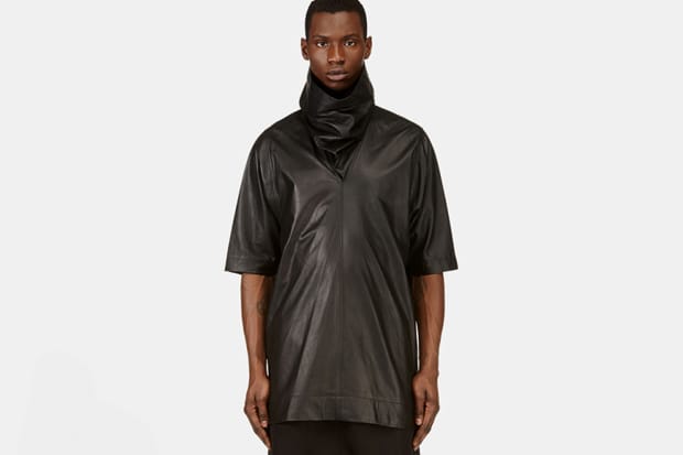 Rick Owens Black Cowl Lambskin Top