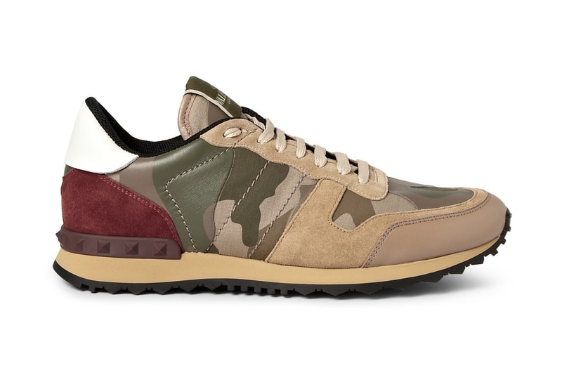 Valentino Panelled Leather and Suede Camouflage Sneakers 