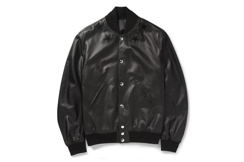 Givenchy Black Leather Embroidered Star Baseball Jacket