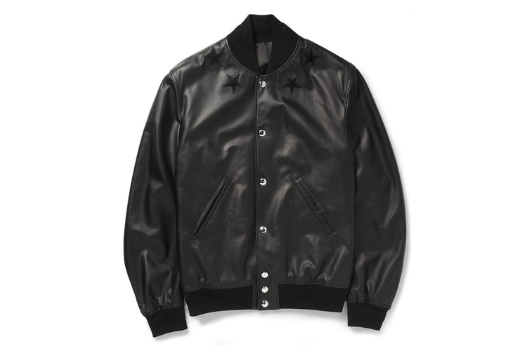 Givenchy Black Leather Embroidered Star Baseball Jacket