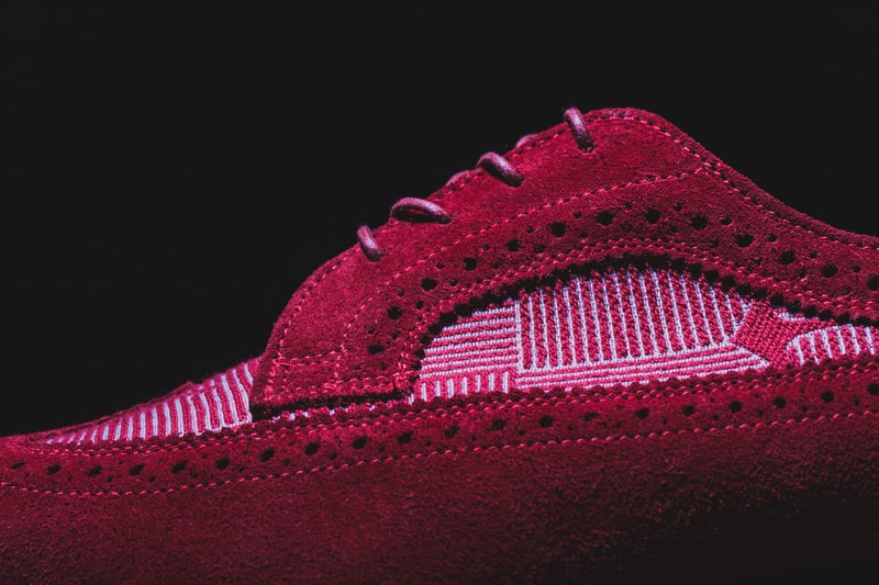 Thom Browne Long Wing Shoe Red Suede and Red Anchor Cotton Stamp Jacqaurd