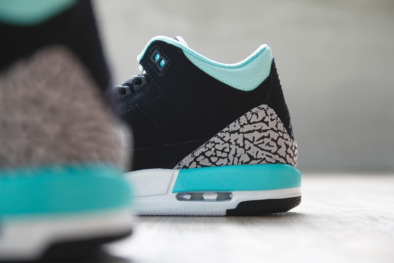 Air Jordan 3 Retro GS Black/Mint Green-Cement Grey