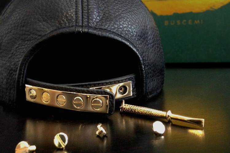 Buscemi Leather and Gold Snapback