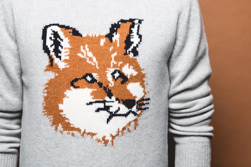 maison kitsune fox head knit