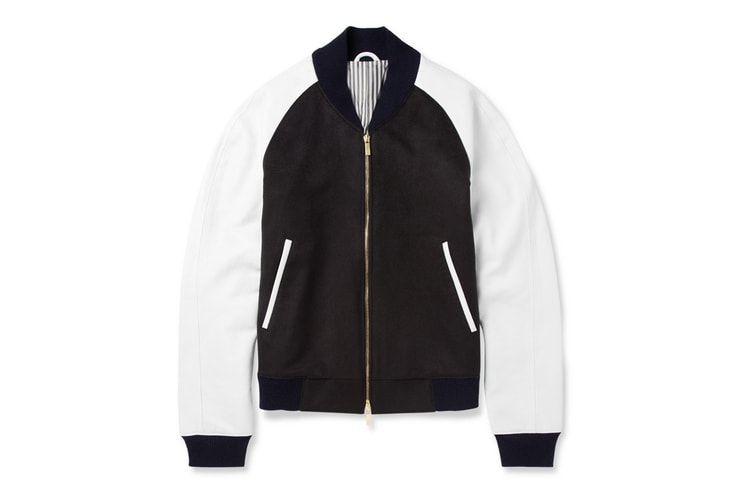 Thom Browne Leather-Sleeved Cashmere Bomber Jacket