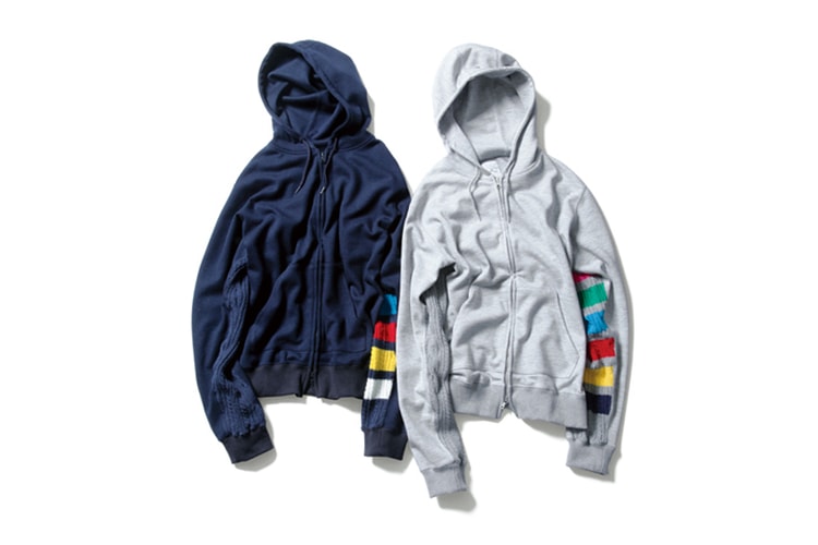 uniform experiment 2014 Fall/Winter Color Chart Cable Knit Sleeve Zip-Up Parka