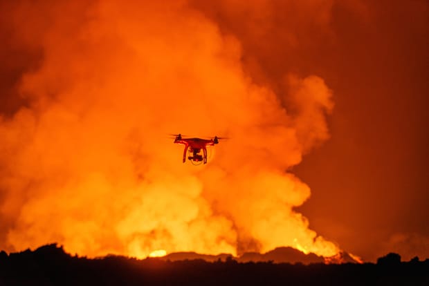 Drone Captures Bird's-Eye View Footage of an Erupting Volcano in Iceland