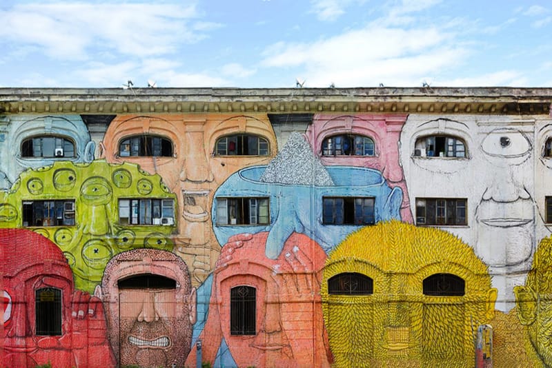 BLU Animates Wall Structures into Faces for his Mural in Rome
