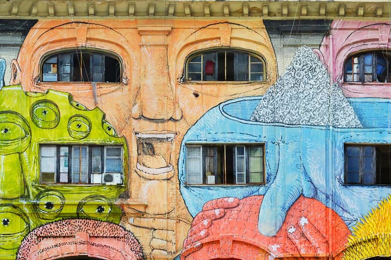BLU Animates Wall Structures into Faces for his Mural in Rome