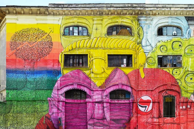 BLU Animates Wall Structures into Faces for his Mural in Rome