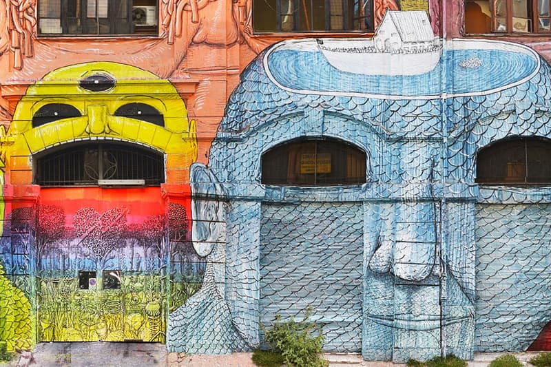 BLU Animates Wall Structures into Faces for his Mural in Rome