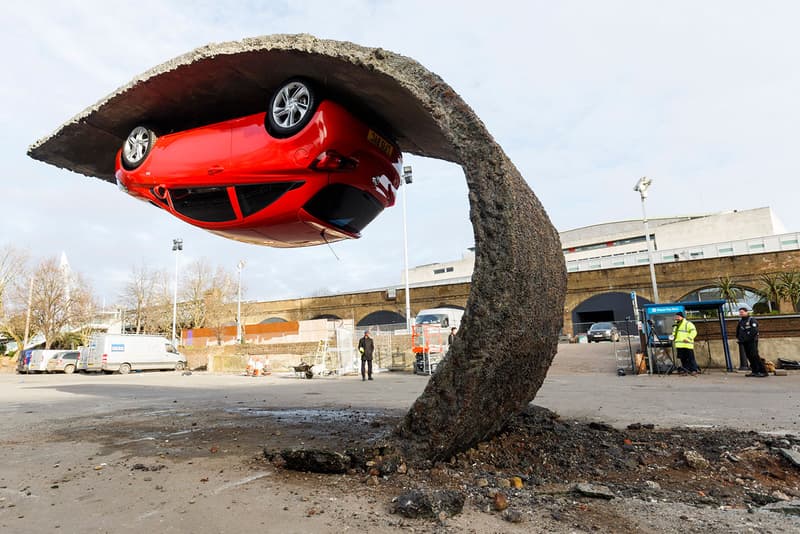 London Art Installation is an Upside Down Opel / Vauxhall Corsa Supermini
