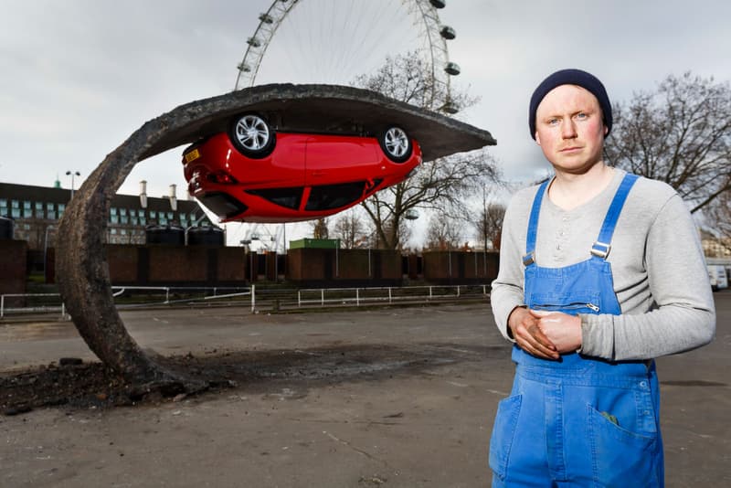 London Art Installation is an Upside Down Opel / Vauxhall Corsa Supermini