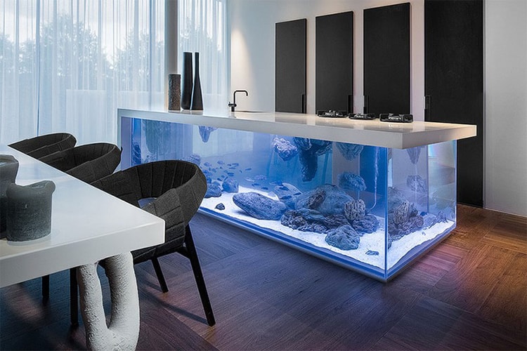 Robert Kolenik's Kitchen Island Doubles as a Lavish Aquarium