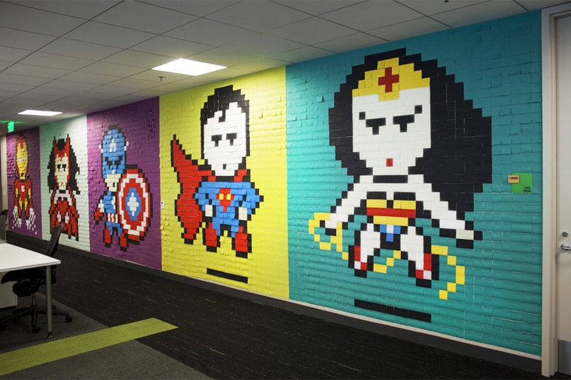 An 8-Bit Superhero Mural Constructed Out of 8,024 Sticky Notes