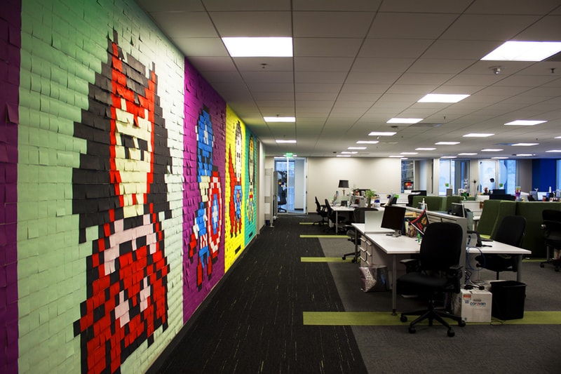 An 8-Bit Superhero Mural Constructed Out of 8,024 Sticky Notes