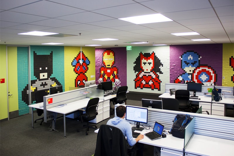 An 8-Bit Superhero Mural Constructed Out of 8,024 Sticky Notes
