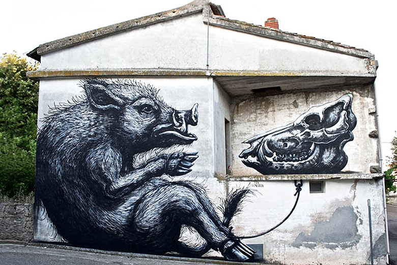 ROA Street Art Mural in Sardinia