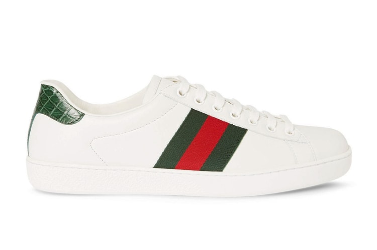 Gucci Crocodile & Webbing-Trimmed Leather Sneakers
