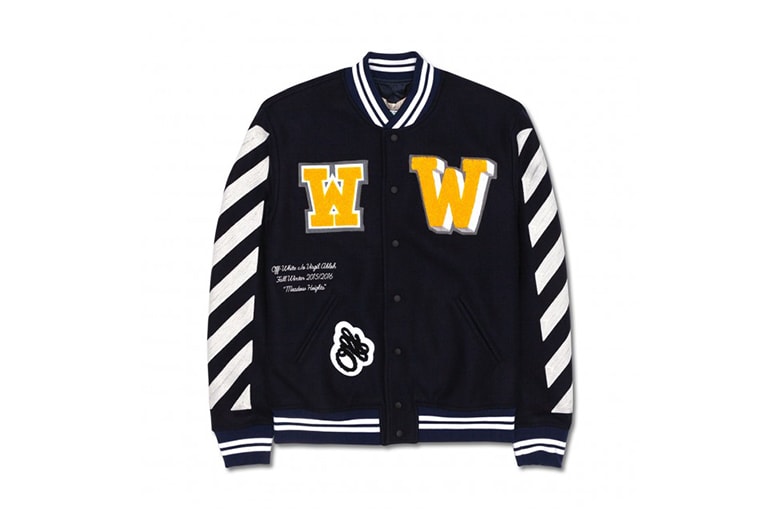 OFF WHITE c/o VIRGIL ABLOH Varsity-Inspired Letterman Jacket with Patches  Fall/Winter 2015