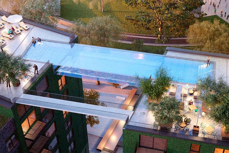 This Glass-Bottomed Swimming Pool Bridges Two Buildings