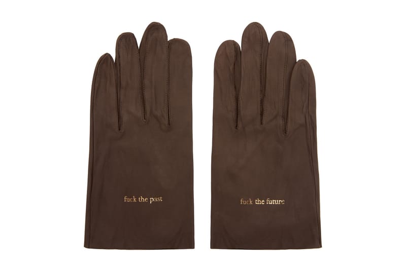 UNDERCOVER Brown Leather Text Gloves