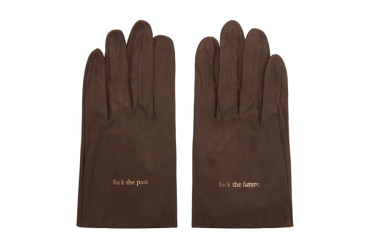 UNDERCOVER Brown Leather Text Gloves