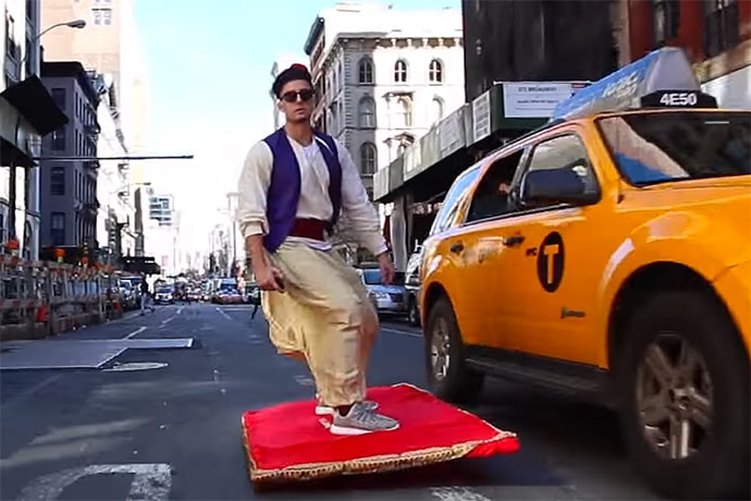 Aladdin Flies Through the Streets of NYC
