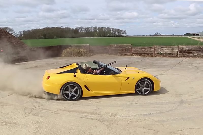 Clay Pigeon Shooting While Donuting a Ferrari 599 SA Aperta