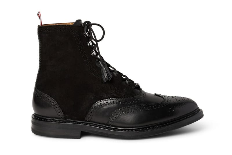 Thom Browne Suede and Leather Ghillie Brogue Boots
