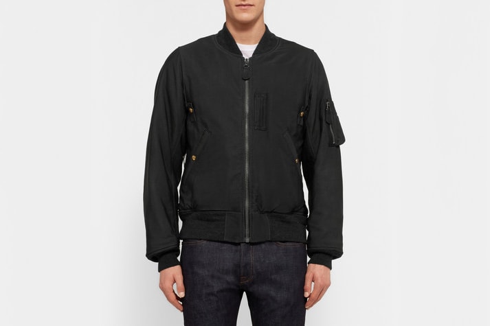 visvim Thorson Flag-Panelled Washed Satin-Twill Bomber Jacket