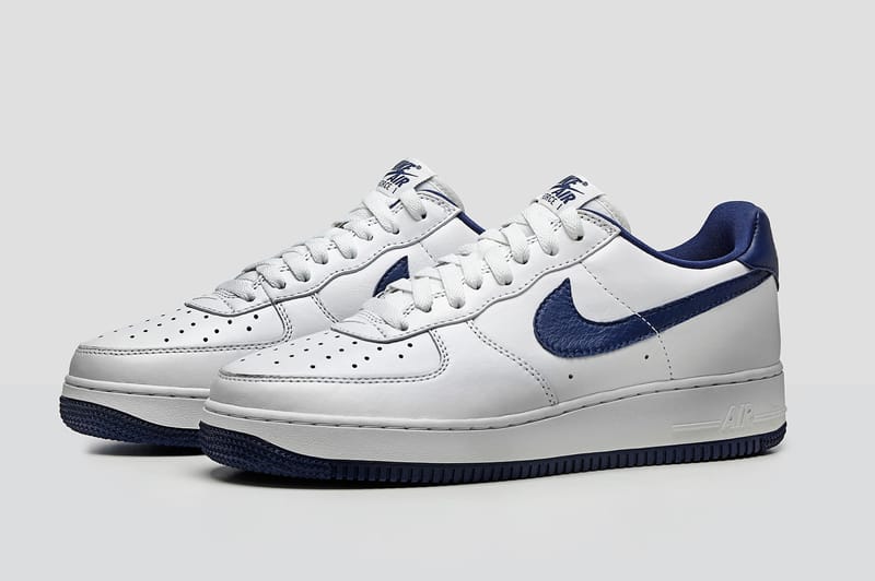 white air force ones with navy blue check