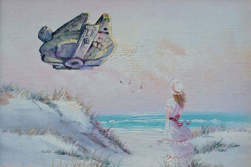 This Artist Adds Pop Culture Icons Into Thrift Store Paintings