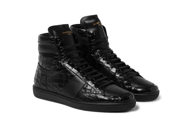 Saint Laurent Patent Croc Leather High Top Sneakers