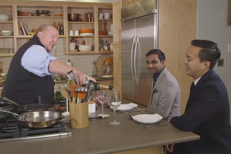 'Master of None' Creators, Aziz Ansari and Alan Yang, Join Master Chef Mario Batali for Lunch