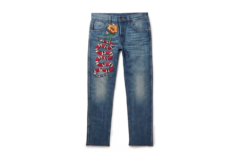 Gucci Flower and Snake Embroidered Jeans