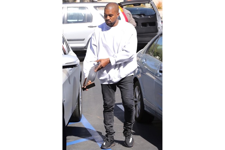 Kanye West Seen Wearing New Striped Yeezy Boost