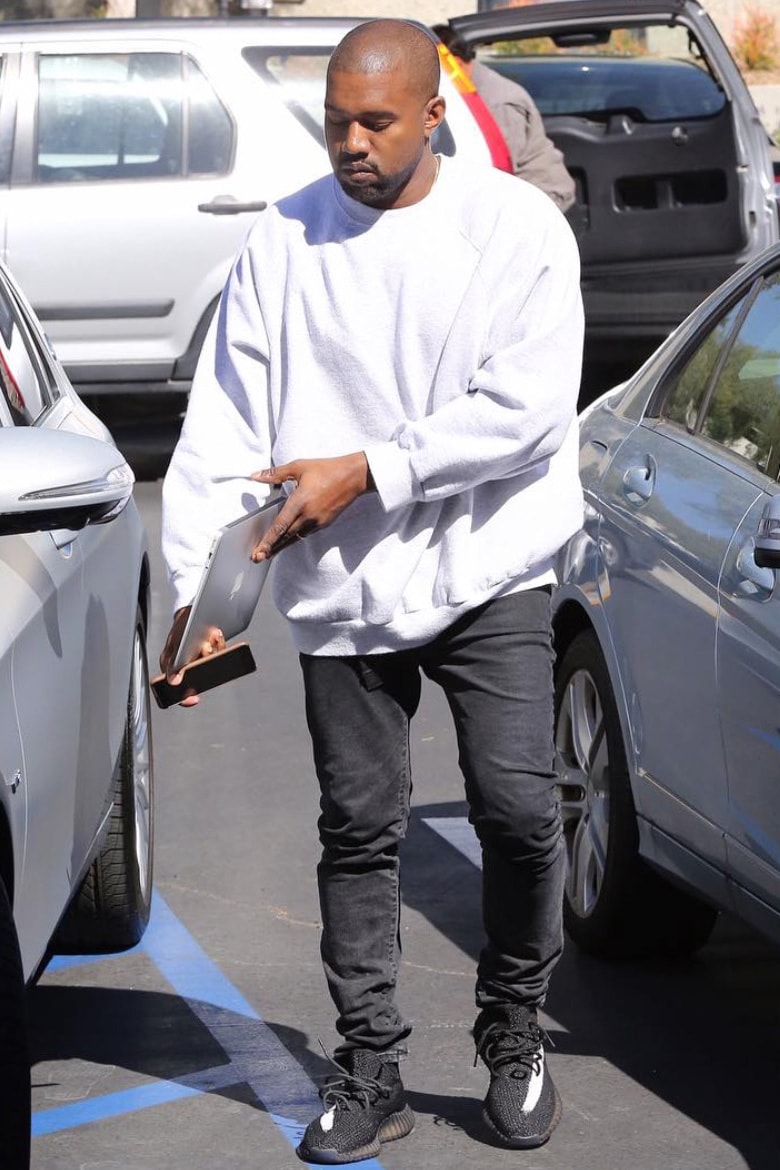 Kanye West Wearing New Striped Yeezy Boost