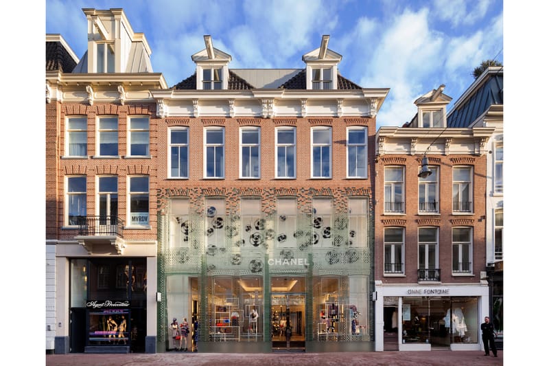 Chanel store façade made with glass bricks