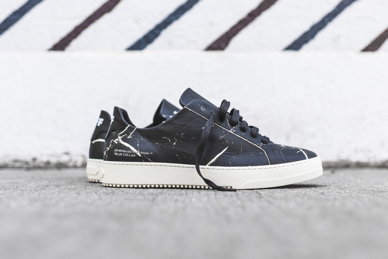 OFF WHITE White Perforated and Black Marble Sneakers