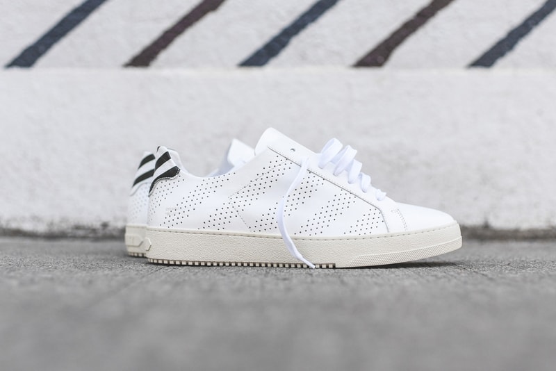 OFF WHITE White Perforated and Black Marble Sneakers