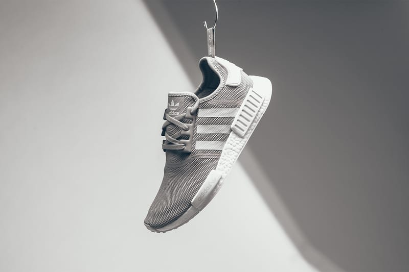 grey and white nmds