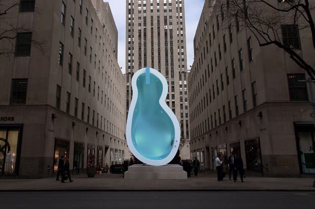 A Drained Swimming Pool Titled 'Van Gogh's Ear' Is on Display at the Rockefeller Center