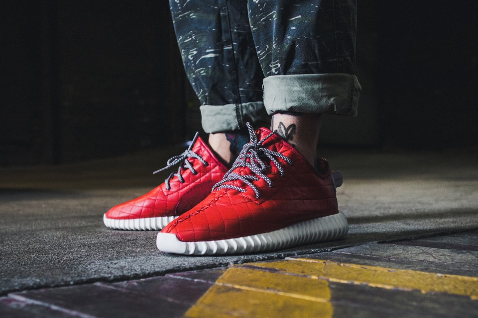 The Shoe Surgeon Custom Red Quilted Yeezy Boost 350 Sneakers