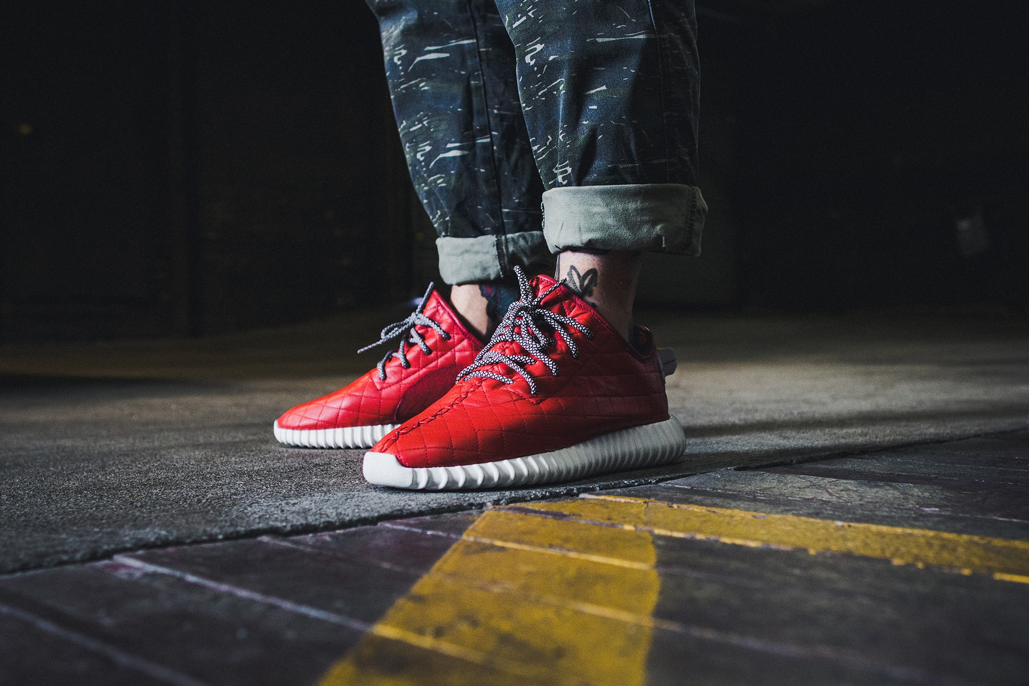 The Shoe Surgeon Custom Red Quilted Yeezy Boost 350 Sneakers