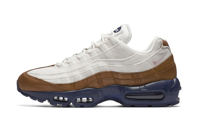 Nike Air Max 95 in White Canvas & Brown Leather With a Navy Sole