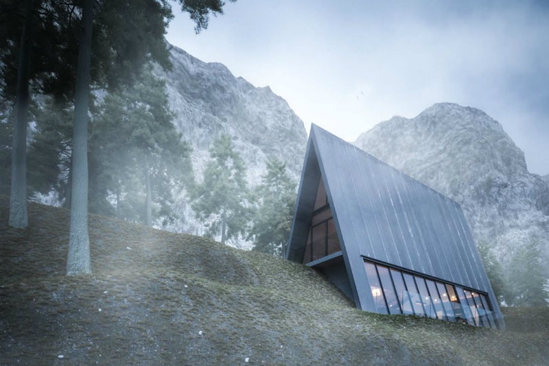 Triangular House on Cliff by German architect Matthias Arndt