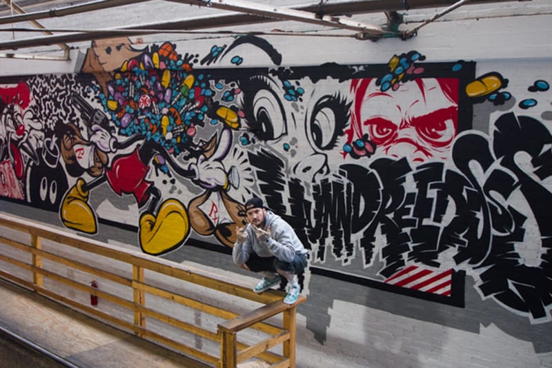 2Shae "Pill Head" Paints a Vibrant Mural at The Hundreds HQ