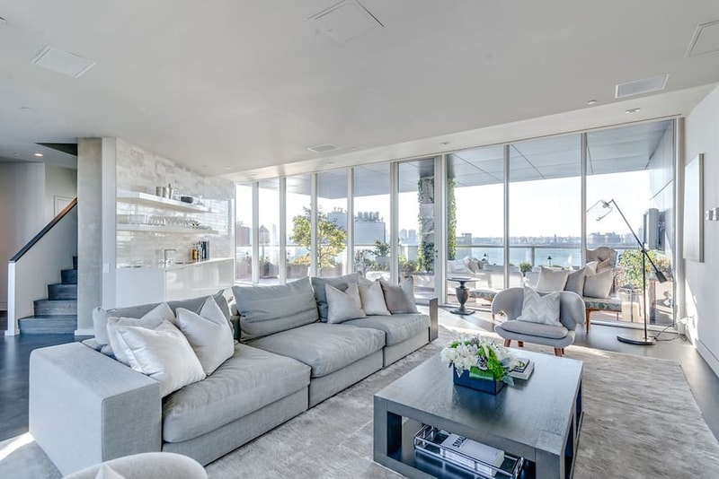 kanye kim kardashian airbnb penthouse triplex marble kitchen balcony