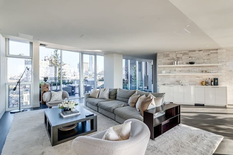 kanye kim kardashian airbnb penthouse triplex marble kitchen balcony